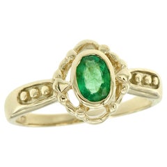 Natural Emerald Vintage Style Engagement Ring in Solid 9K Yellow Gold