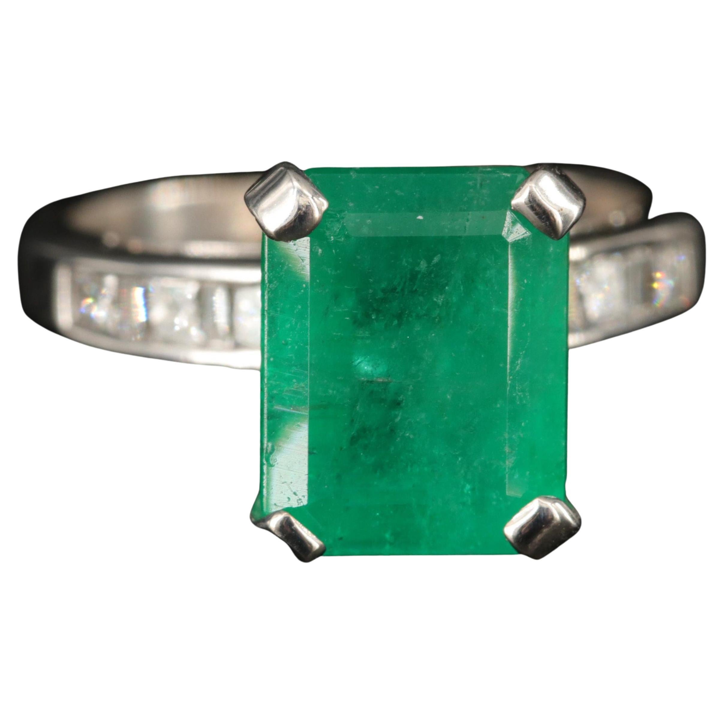 Customizable Vintage Natural Emerald Engagement Ring, Antique Emerald