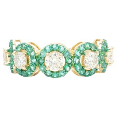 Natural Emeralds and Diamond Halo Gemtone Ring in 14k Solid Gold (Certified)