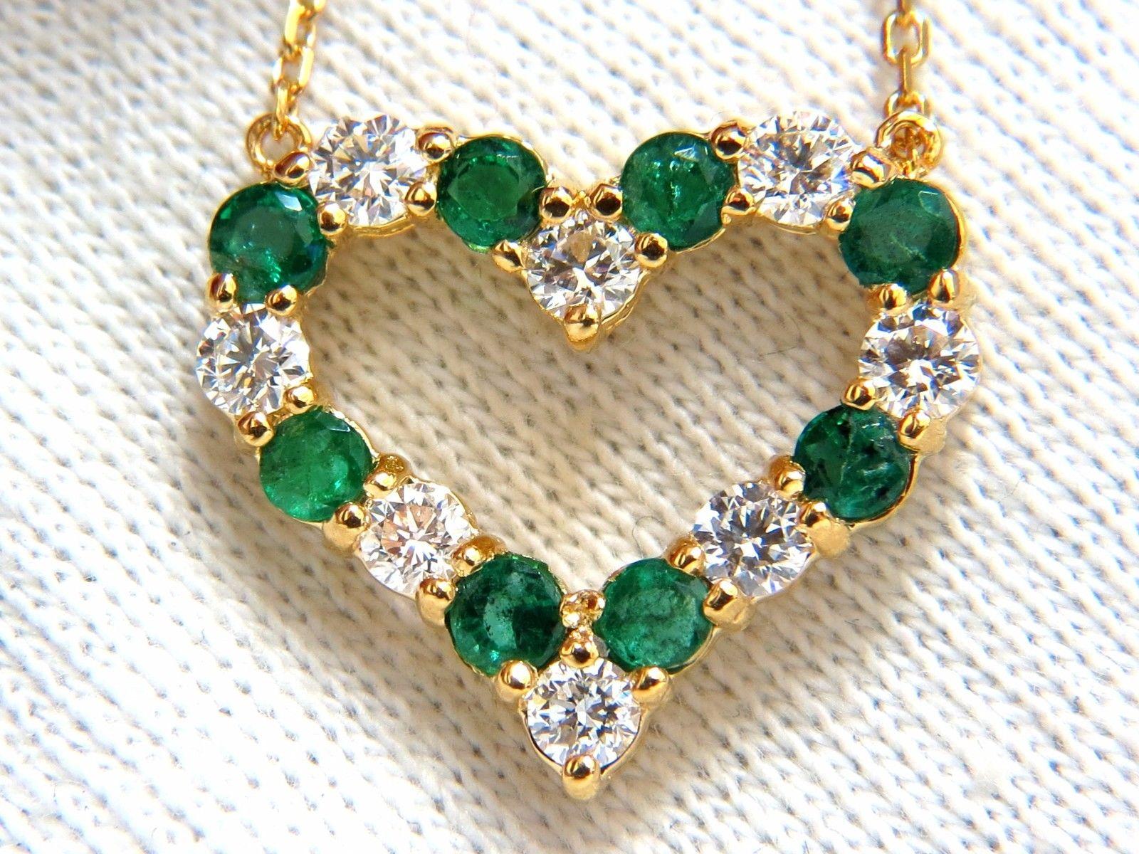 Natural Emeralds and Diamonds Open Heart Necklace 2.12 Carat 14 Karat G/Vs In New Condition In New York, NY