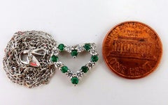Natural Emeralds and Diamonds Open Heart Necklace .90 Carat 14 Karat G/Vs