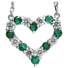 Natural Emeralds and Diamonds Open Heart Necklace .90 Carat 14 Karat G/Vs*