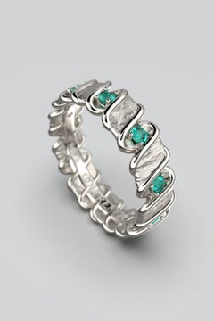 Natural Emeralds Eternity Gold Band Made in Italy In 18k Gold By Oltremare