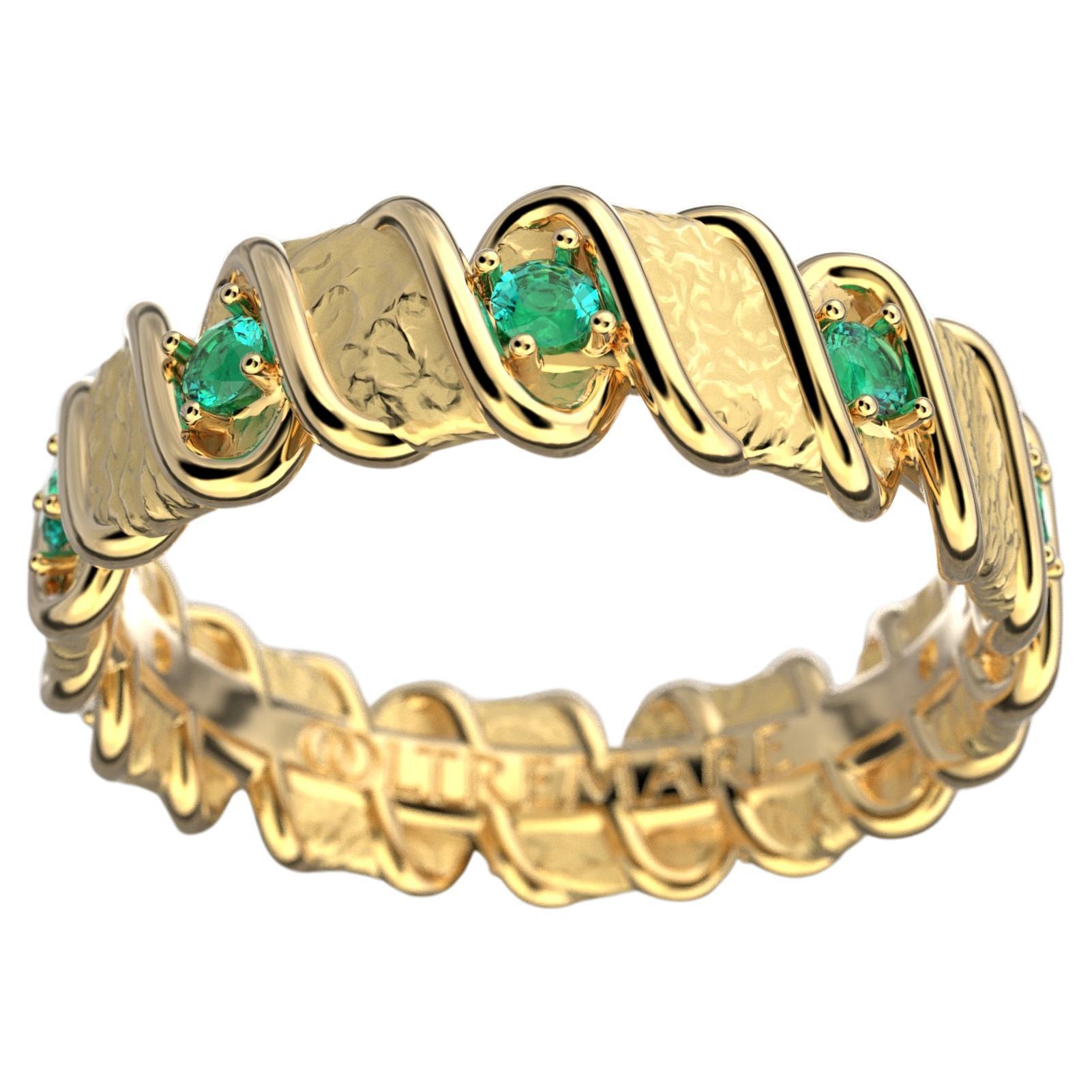 Natural Emeralds Eternity Gold Band Made in Italy In 18k Gold By Oltremare