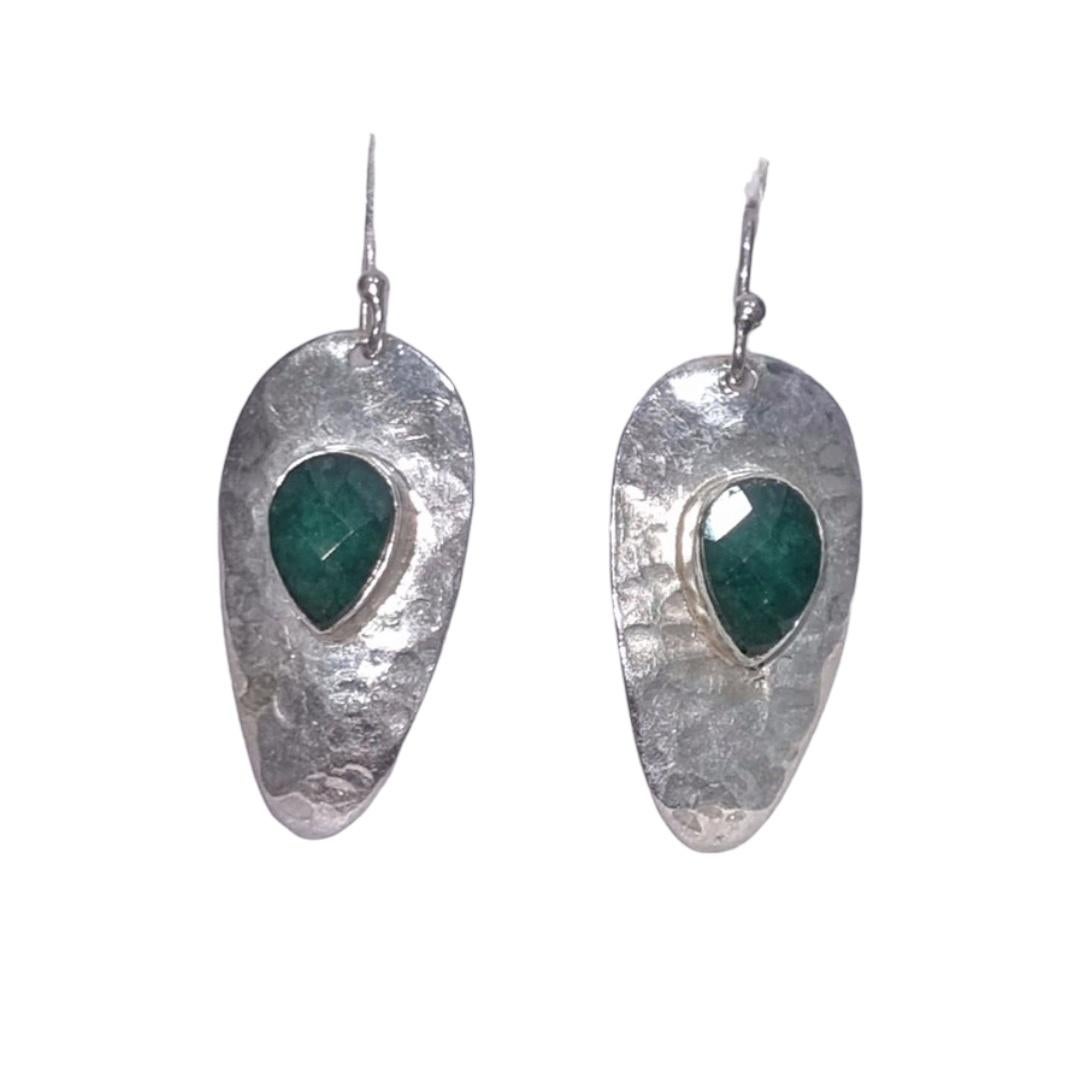 Pear Cut Natural emeralds sterling silver earrings For Sale