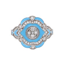 Natural Enamel Diamond Vintage Ring in 18k Gold