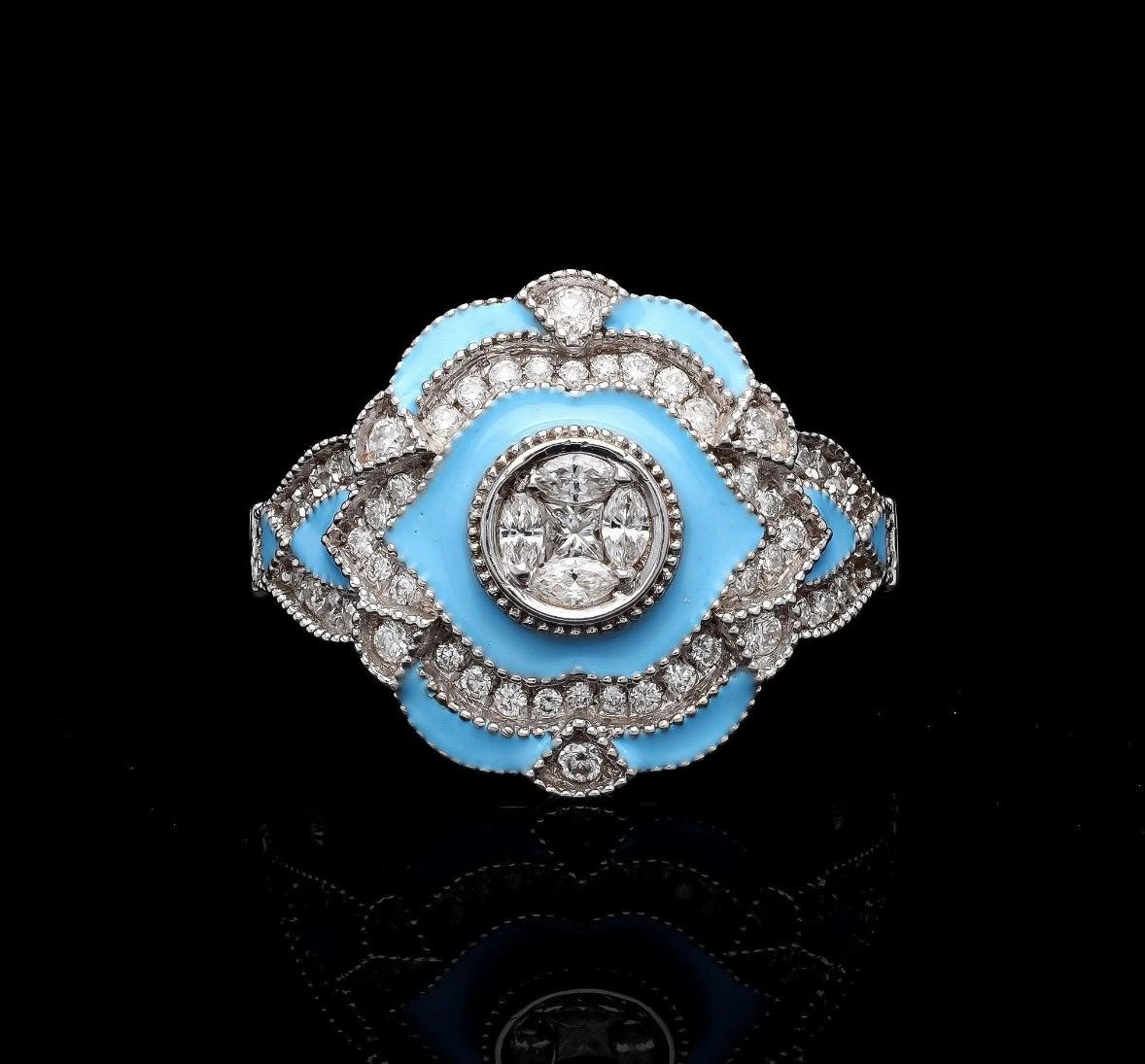 Natural Enamel Diamond Vintage Ring in 18k Gold In condizioni Nuovo in vendita a jaipur, IN