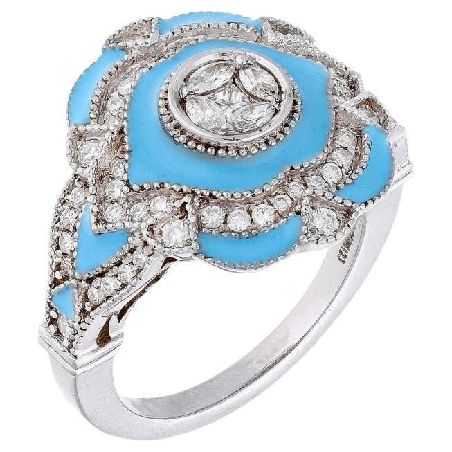 Natural Enamel Diamond Vintage Ring in 18k Gold