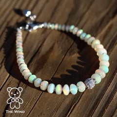 Natural Ethiopian Opal Beaded Bracelet 925 Sterling Silver African Opal