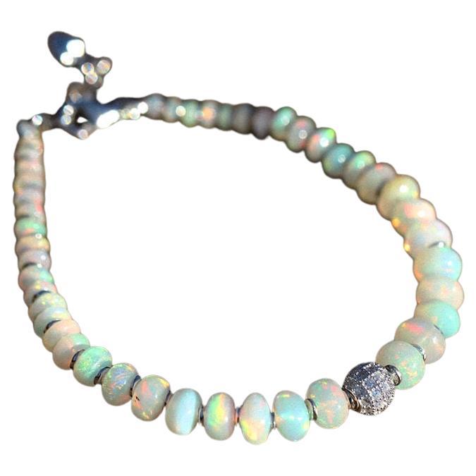Natural Ethiopian Opal Beaded Bracelet 925 Sterling Silver