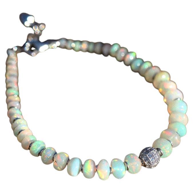 Natural Ethiopian Opal Beaded Bracelet 925 Sterling Silver For Sale