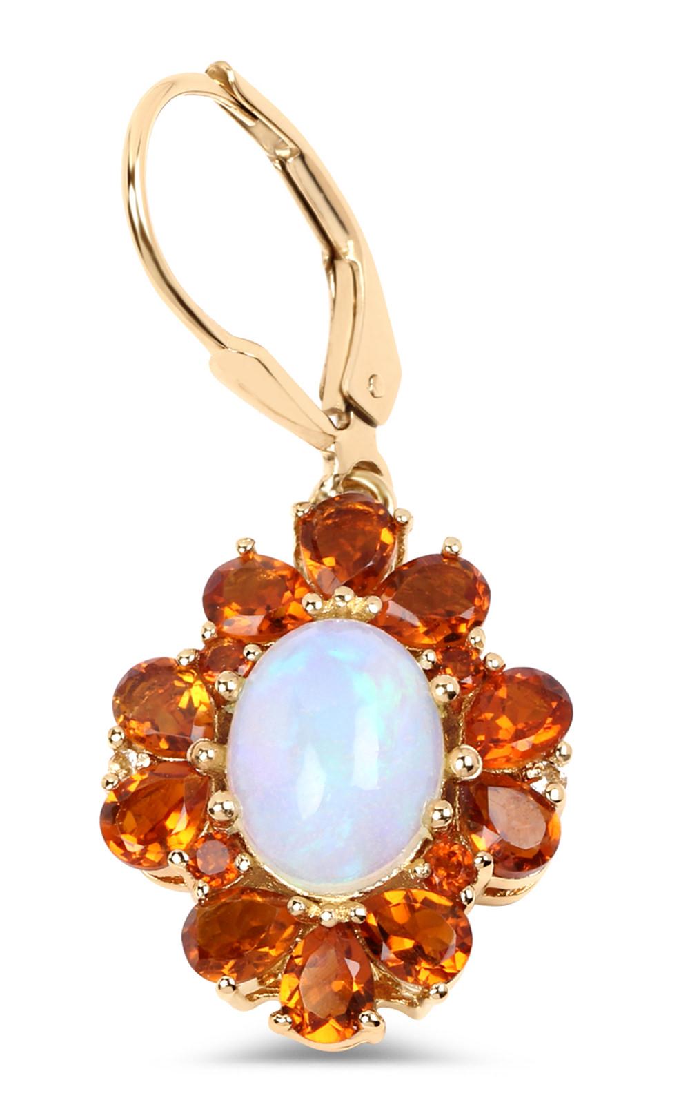 It comes with the appraisal by GIA GG/AJP 
Stones: Ethiopian Opal, Citrine
Ethiopian Opal = 2 Carats
Cut: Oval, Cabochon
Citrine = 3.40 Carats
Cut: Pear, Round
White Topaz = 0.05 Carats
Total Quantity Of Stones: 34
Metal: Silver
14K Yellow Gold