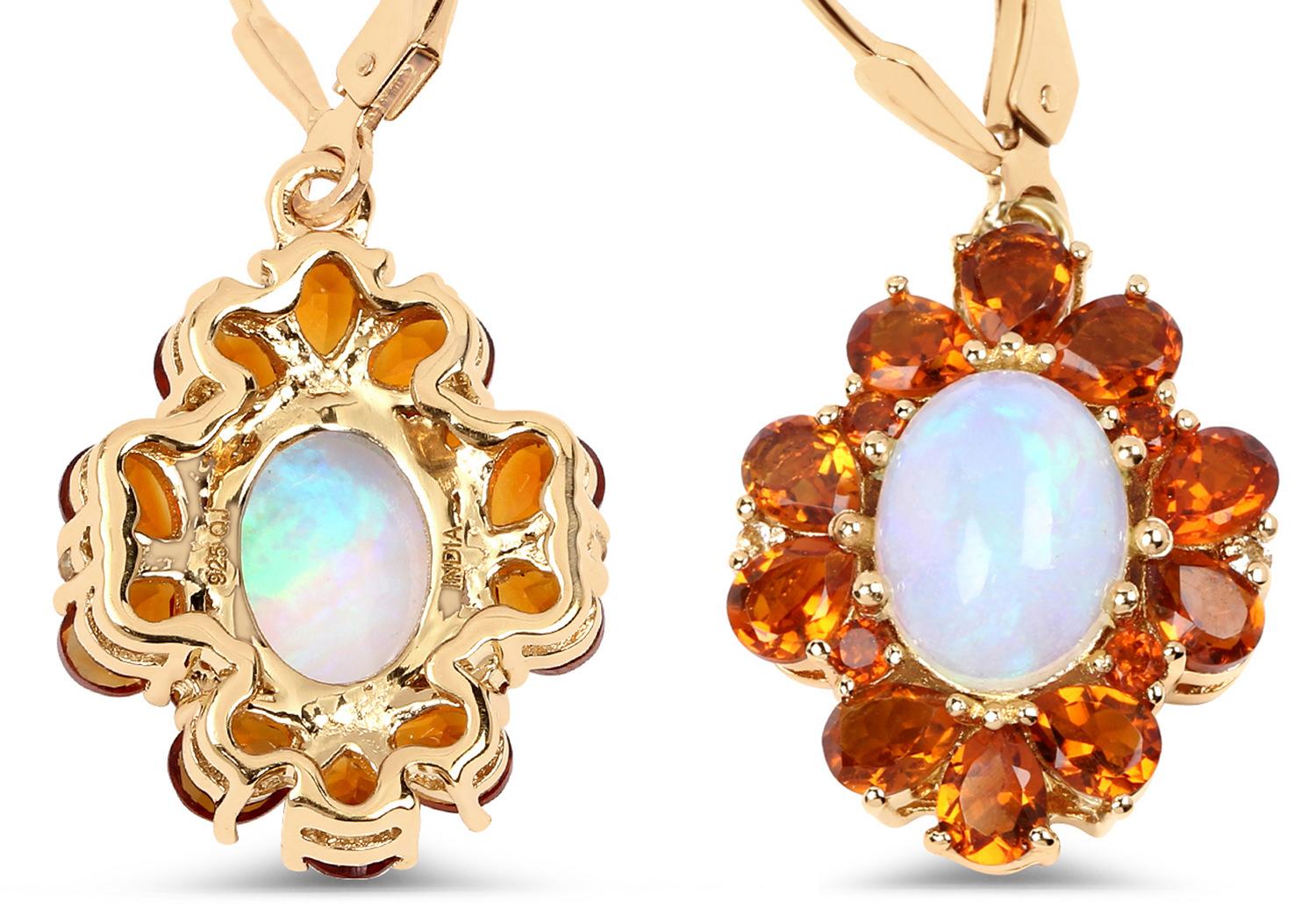 Natural Ethiopian Opal & Citrine Dangle Earrings 14k Gold Plated Silver In Excellent Condition For Sale In Laguna Niguel, CA
