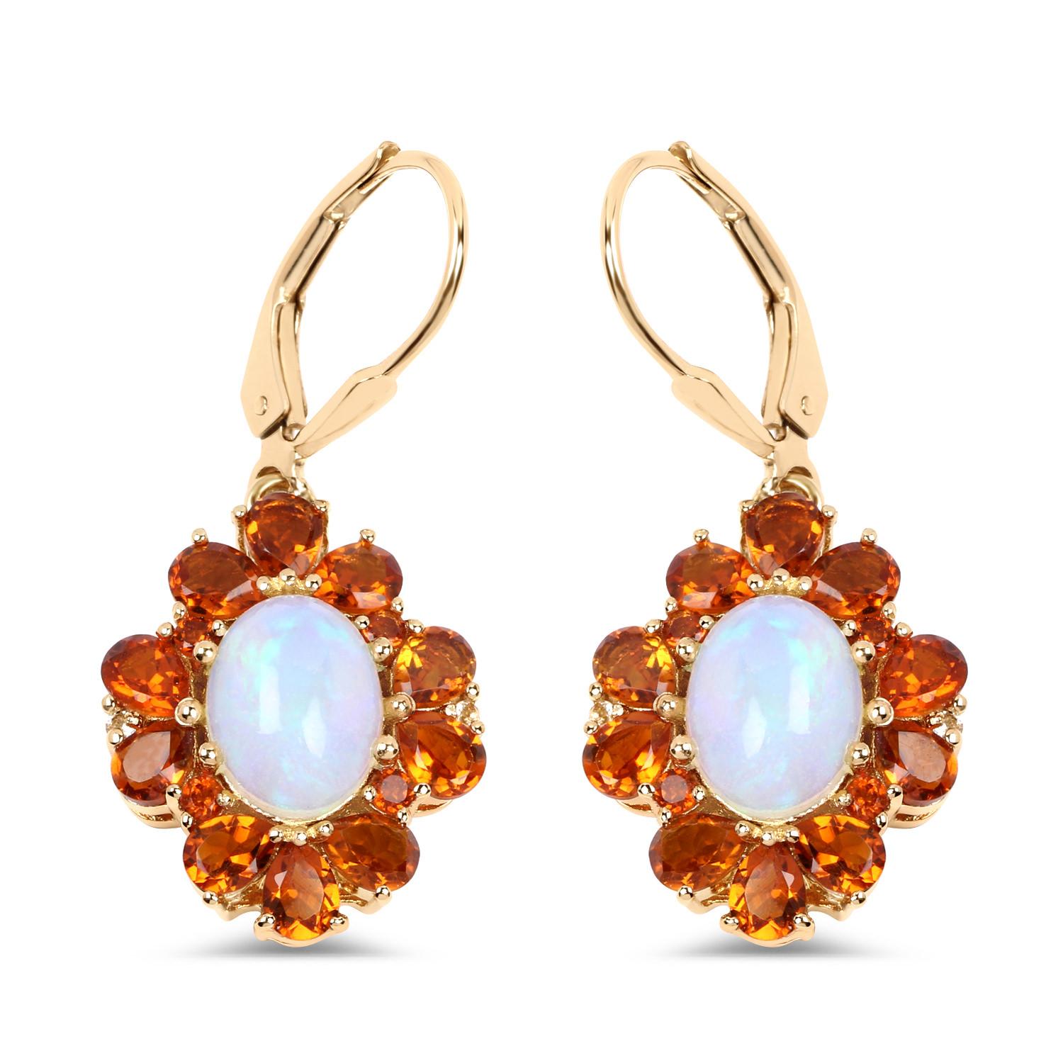 Women's Natural Ethiopian Opal & Citrine Dangle Earrings 14k Gold Plated Silver For Sale