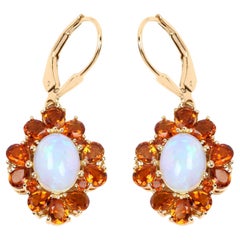 Natural Ethiopian Opal & Citrine Dangle Earrings 14k Gold Plated Silver