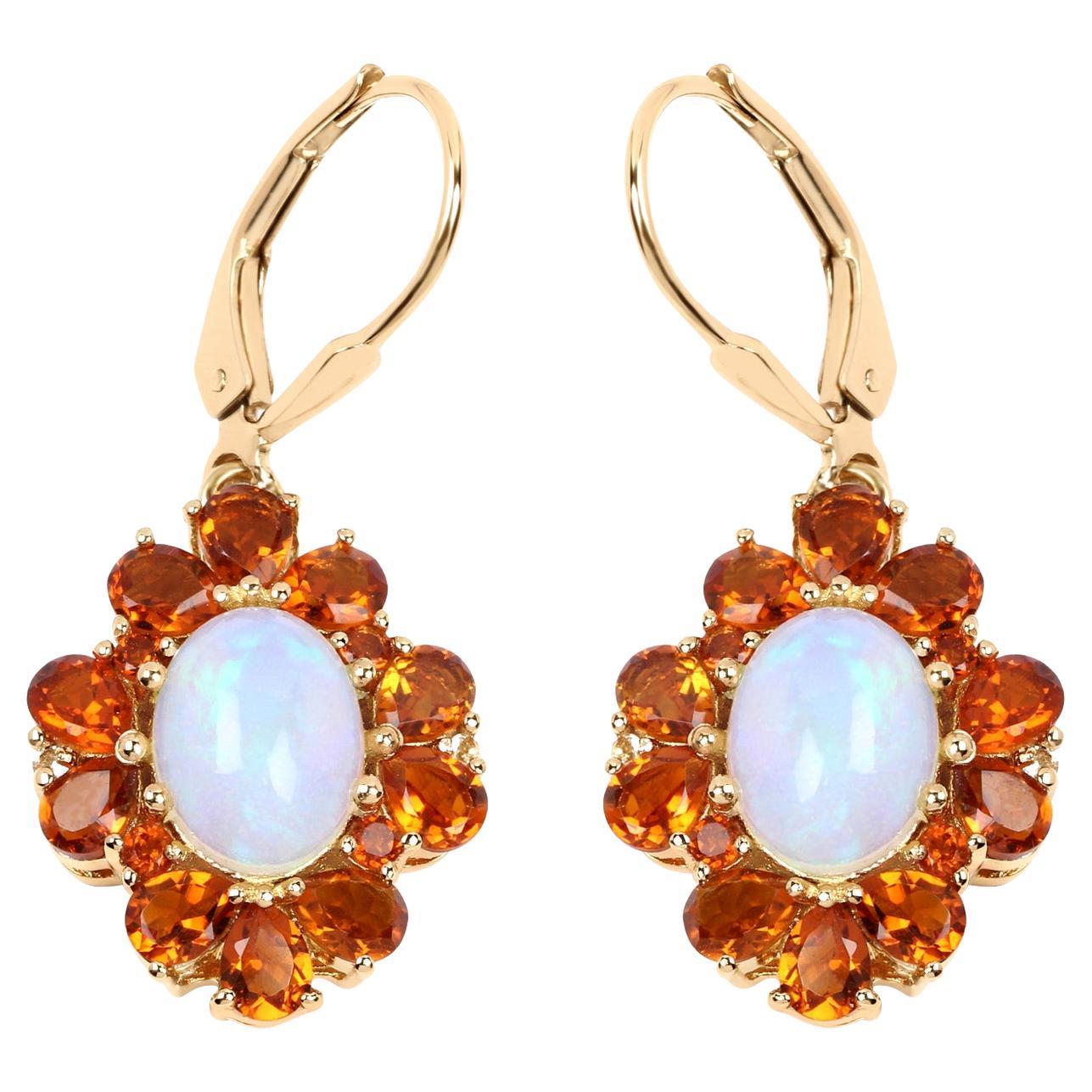 Natural Ethiopian Opal & Citrine Dangle Earrings 14k Gold Plated Silver For Sale