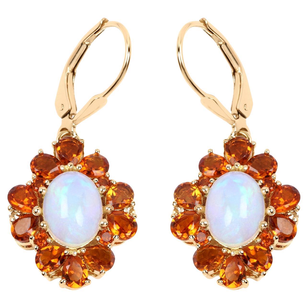 Natural Ethiopian Opal & Citrine Dangle Earrings 14k Gold Plated Silver