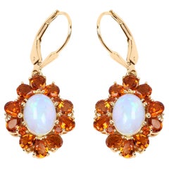 Natural Ethiopian Opal & Citrine Dangle Earrings 14k Gold Plated Silver