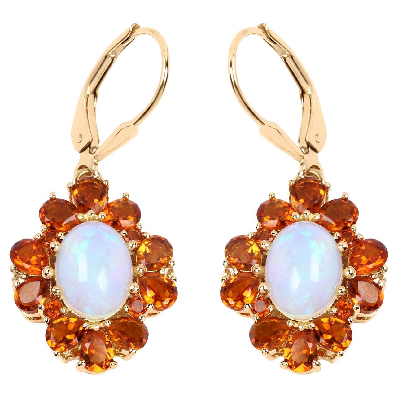 Natural Ethiopian Opal & Citrine Dangle Earrings 14k Gold Plated Silver