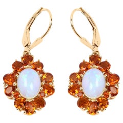 Natural Ethiopian Opal & Citrine Dangle Earrings 14k Gold Plated Silver