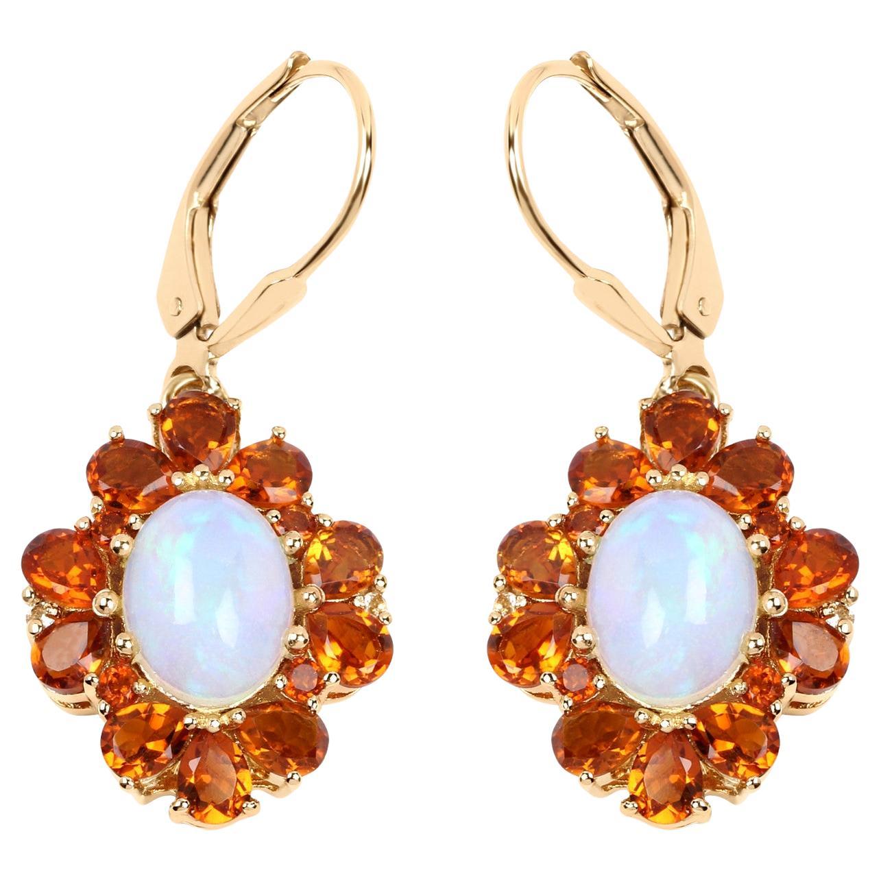 Natural Ethiopian Opal & Citrine Dangle Earrings 14k Gold Plated Silver