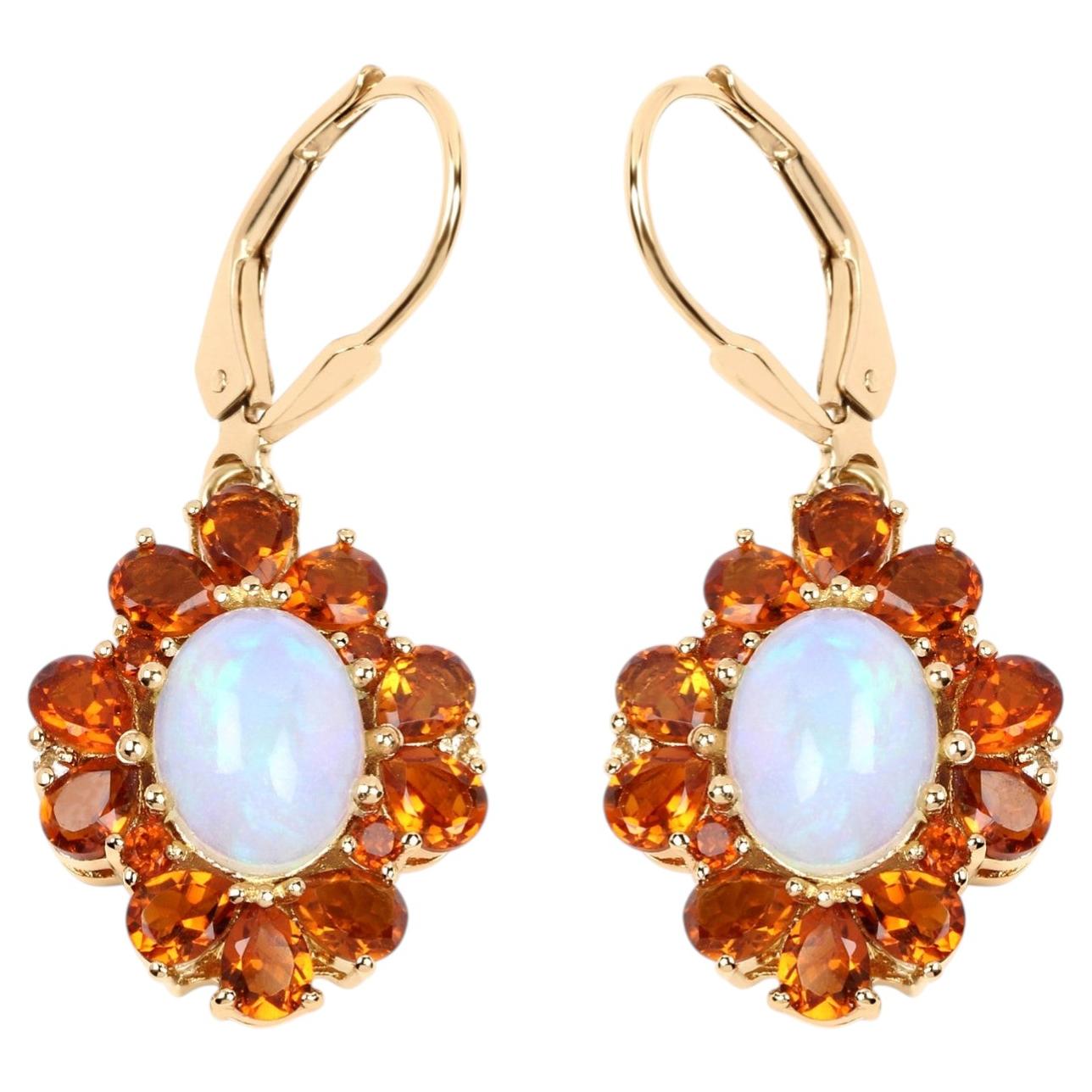 Natural Ethiopian Opal & Citrine Dangle Earrings 14k Gold Plated Silver
