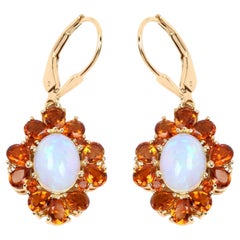Natural Ethiopian Opal & Citrine Dangle Earrings 14k Gold Plated Silver