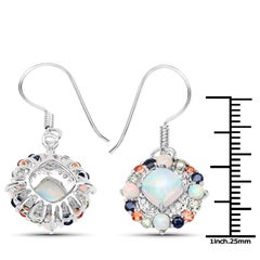 Natural Ethiopian Opal Dangle Earrings Set with Multicolored Sapphires