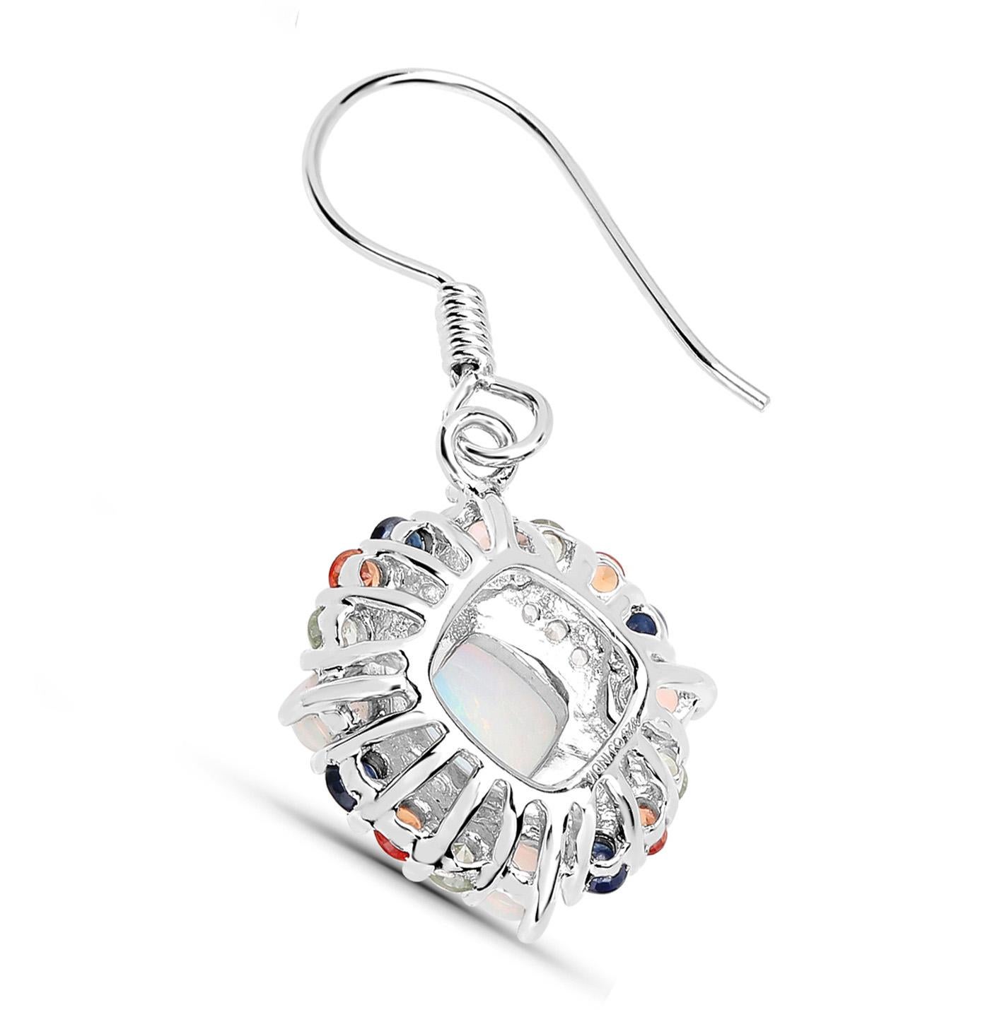 Women's Natural Ethiopian Opal Dangle Earrings Set with Multicolored Sapphires For Sale