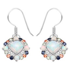 Natural Ethiopian Opal Dangle Earrings Set with Multicolored Sapphires