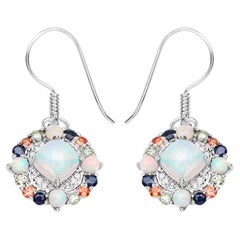 Natural Ethiopian Opal Dangle Earrings Set with Multicolored Sapphires