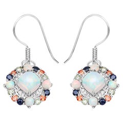 Natural Ethiopian Opal Dangle Earrings Set with Multicolored Sapphires