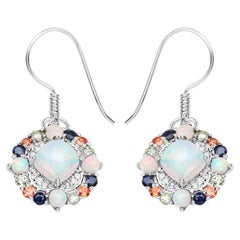 Natural Ethiopian Opal Dangle Earrings Set with Multicolored Sapphires