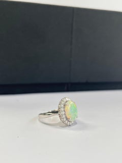 Natural Australian Opal & Diamonds Engagement Ring Set in Platinum 900