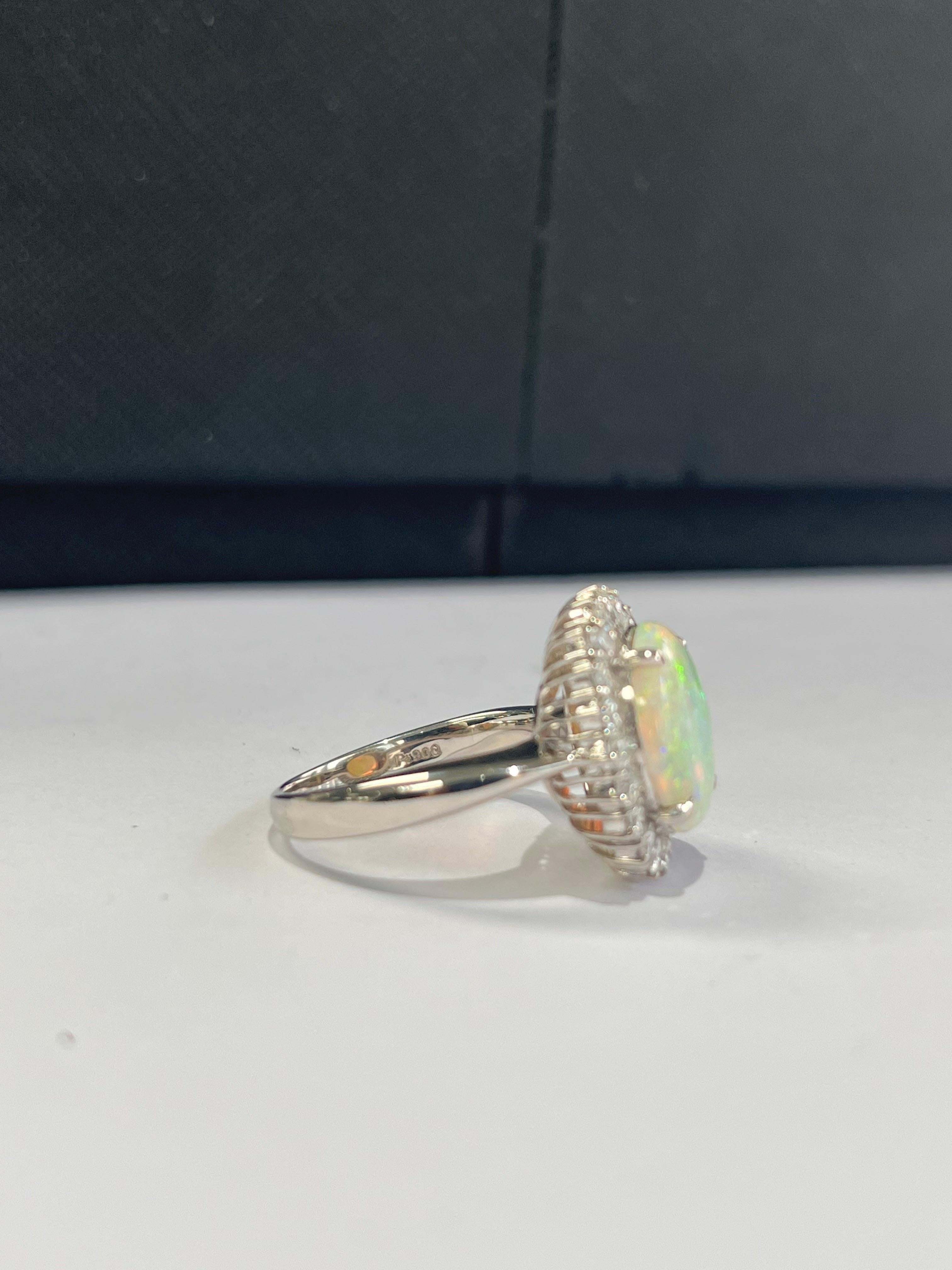Modern Natural Australian Opal & Diamonds Engagement Ring Set in Platinum 900