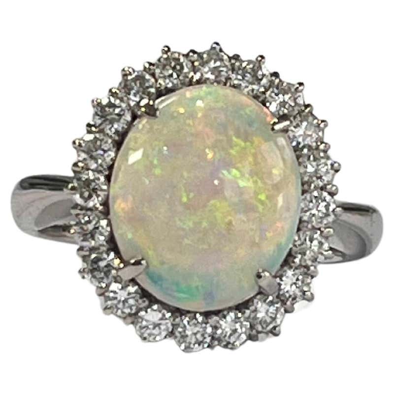 Australian Opal Diamond Platinum Ring For Sale at 1stDibs