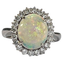 Natural Australian Opal & Diamonds Engagement Ring Set in Platinum 900
