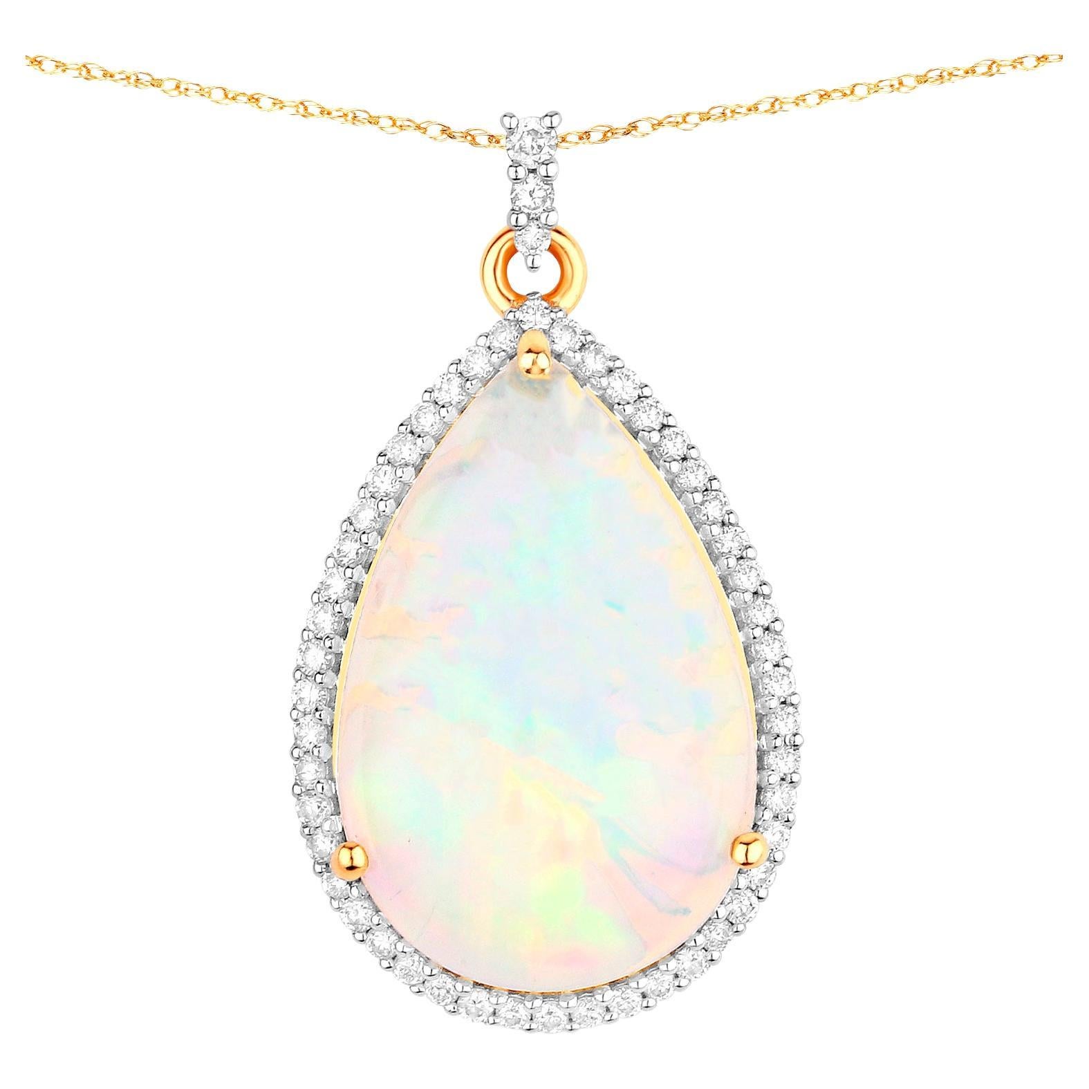 Natural Ethiopian Opal Pendant Necklace Diamonds 6.6 Carats 14K Yellow Gold For Sale