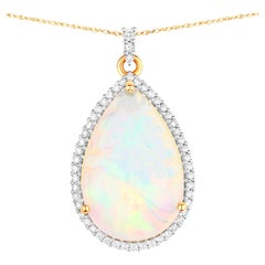 Natürlicher äthiopischer Opal-Anhänger Halskette Diamanten 6,6 Karat 14K Gelbgold