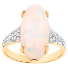 Natural Ethiopian Opal Ring With Diamonds 4.9 Carats 14K Yellow Gold