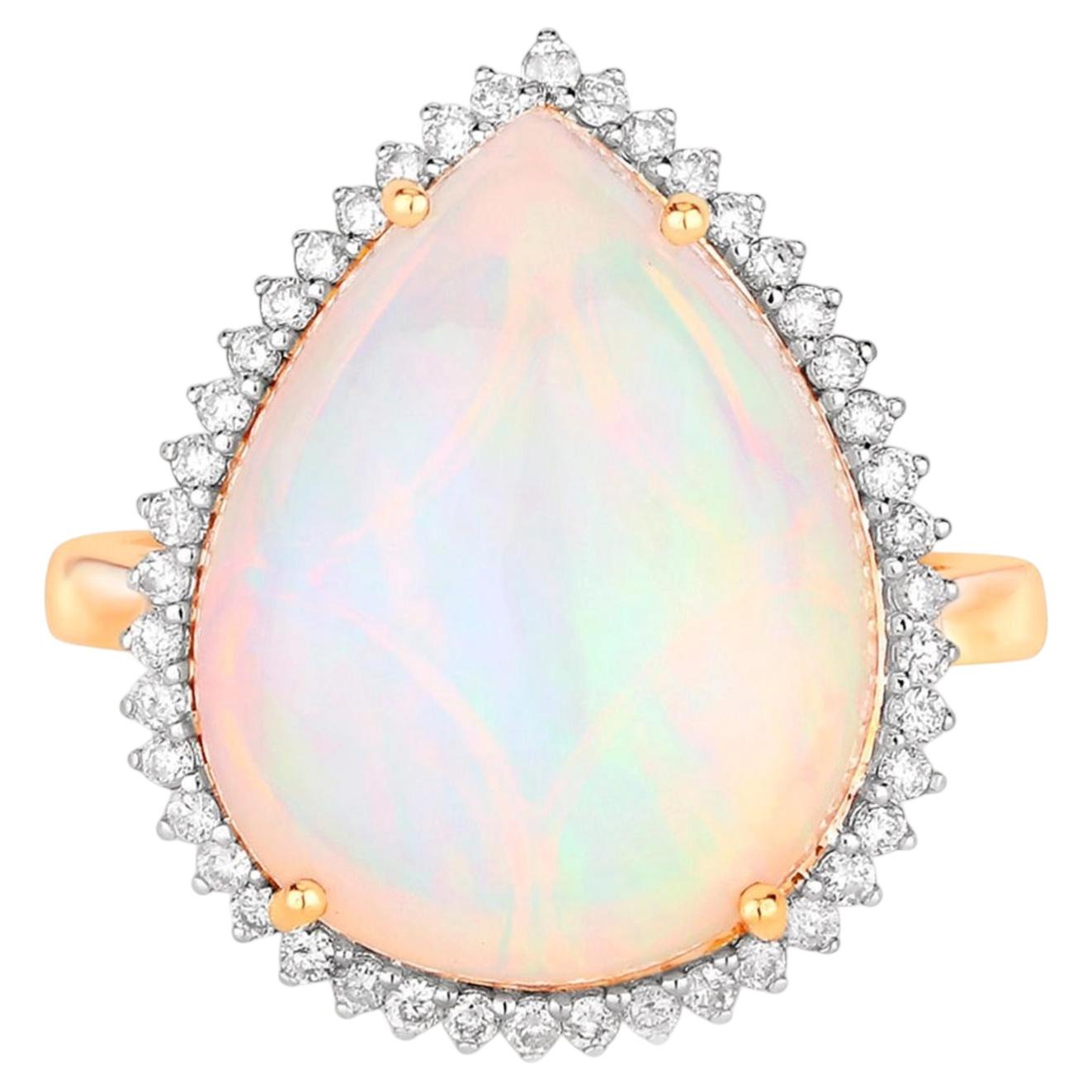Natural Ethiopian Opal Ring With Diamonds 8.36 Carats 14K Yellow Gold
