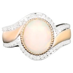 Natural Ethiopian Opal Ring With White Zircon 2.65 Carats Gold Plated Silver