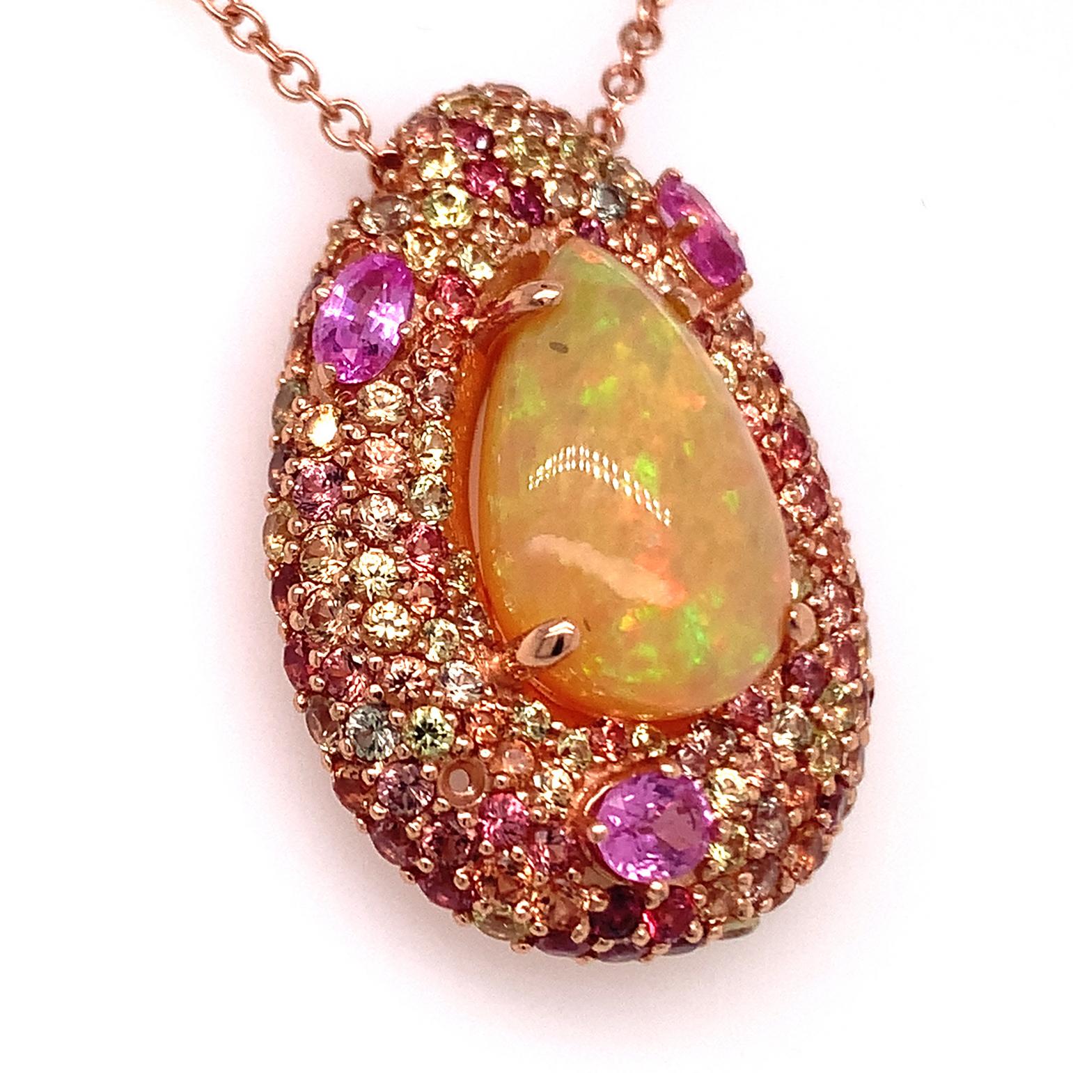 Natürliche äthiopische Opal-Saphir-Halskette 14k Gold 11,5 TCW GIA zertifiziert (Tropfenschliff) im Angebot