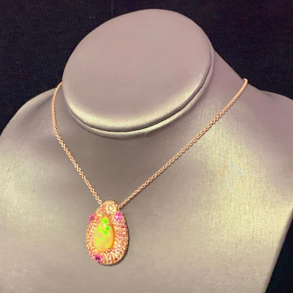 Natural Ethiopian Opal Sapphire Necklace 14k Gold 11.5 TCW GIA Certified In New Condition For Sale In Brooklyn, NY