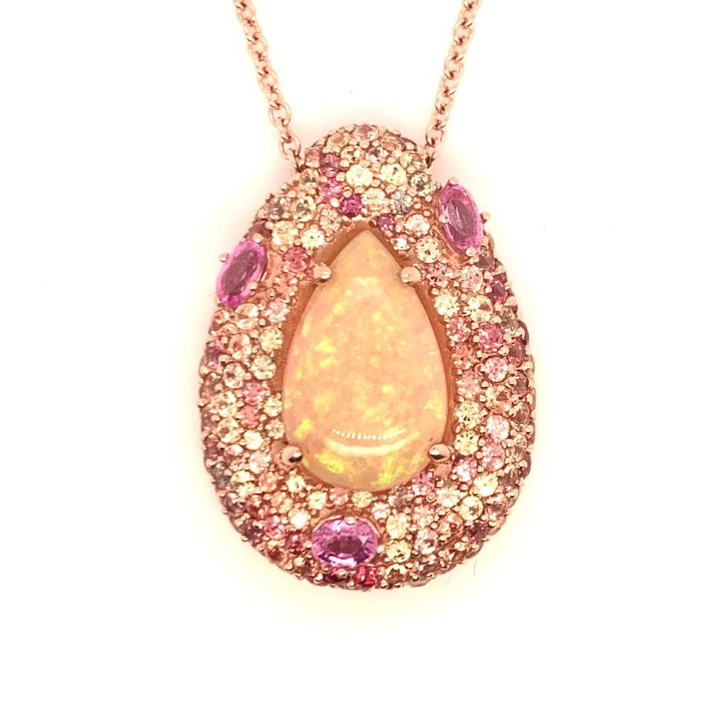 Collier d'opales d'Éthiopie naturelles et de saphirs en or 14 carats 11,5 TCW certifié GIA Pour femmes en vente