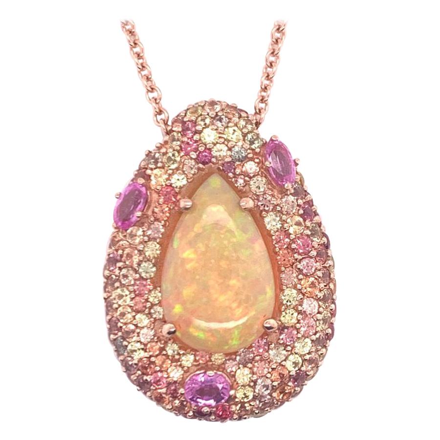 Collier d'opales d'Éthiopie naturelles et de saphirs en or 14 carats 11,5 TCW certifié GIA en vente