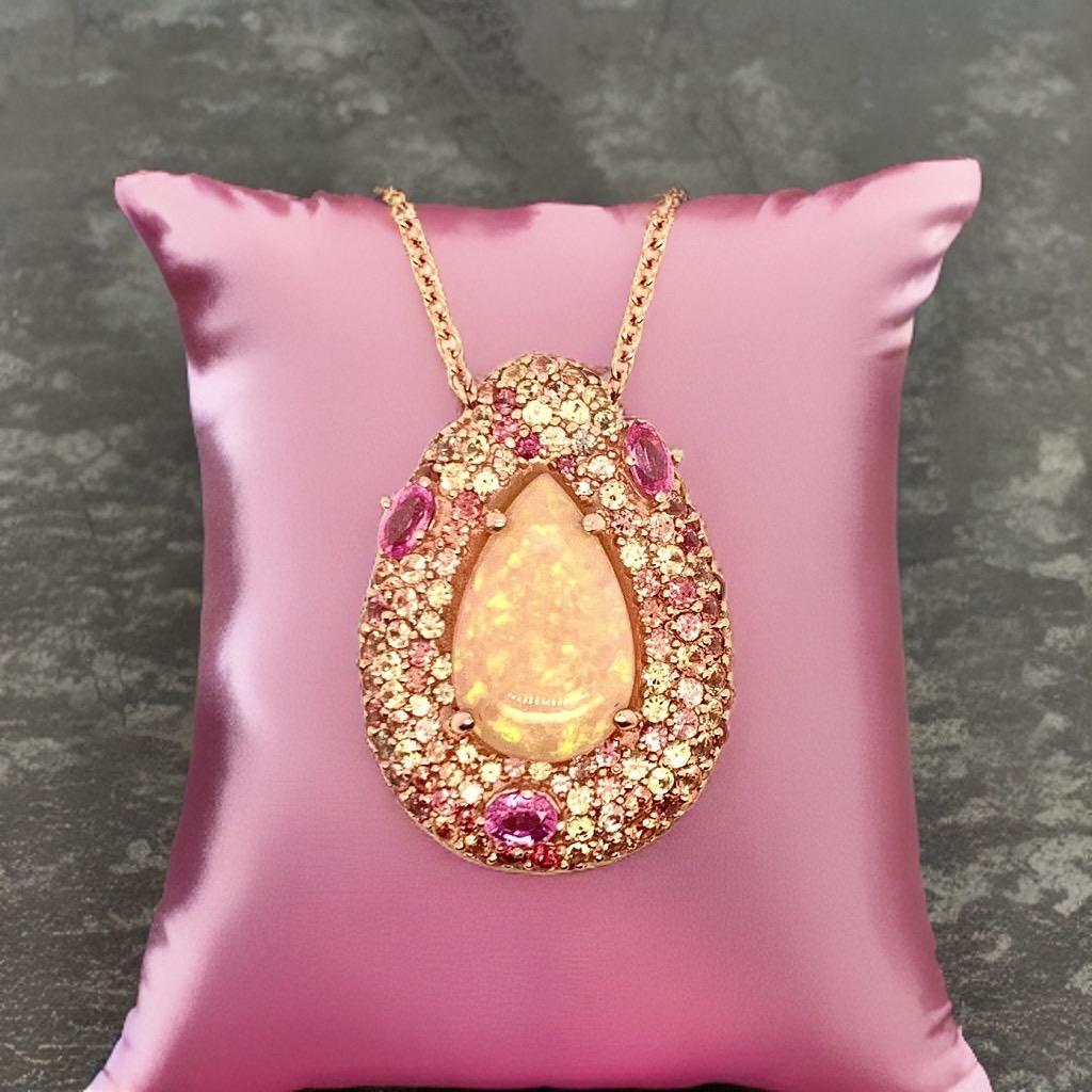 Natural Ethiopian Opal Sapphire Necklace 14k Gold 11.5 TCW GIA Certified For Sale 5