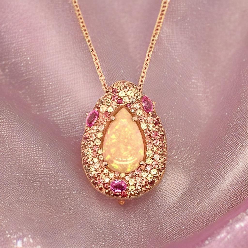 Natural Ethiopian Opal Sapphire Necklace 14k Gold 11.5 TCW GIA Certified For Sale 8