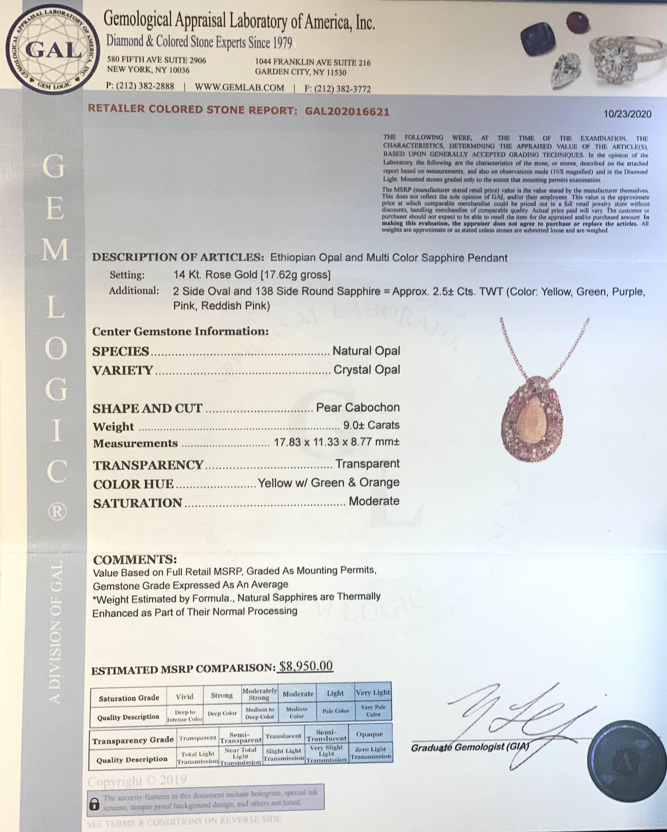 Natural Ethiopian Opal Sapphire Necklace 14k Gold 11.5 TCW GIA Certified For Sale 13