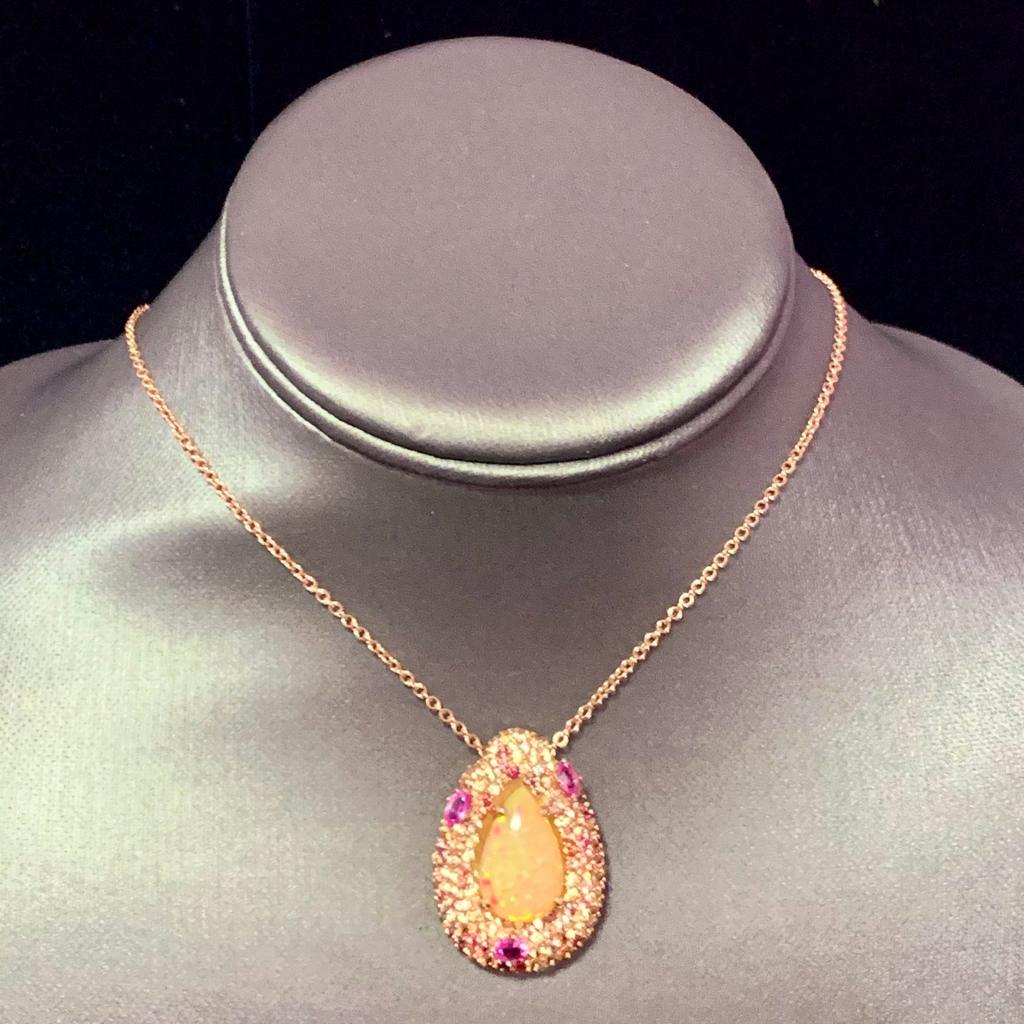 Pear Cut Natural Ethiopian Opal Sapphire Necklace 14k Gold 11.5 TCW GIA Certified For Sale